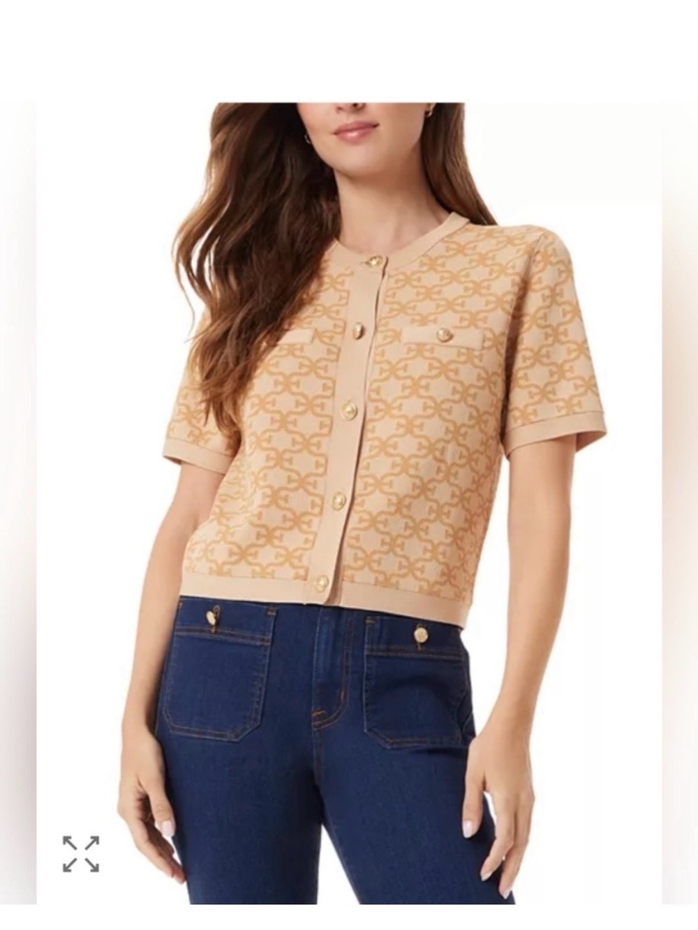 Sam Edelman Beige Tan Monogram Colleen Cardigan